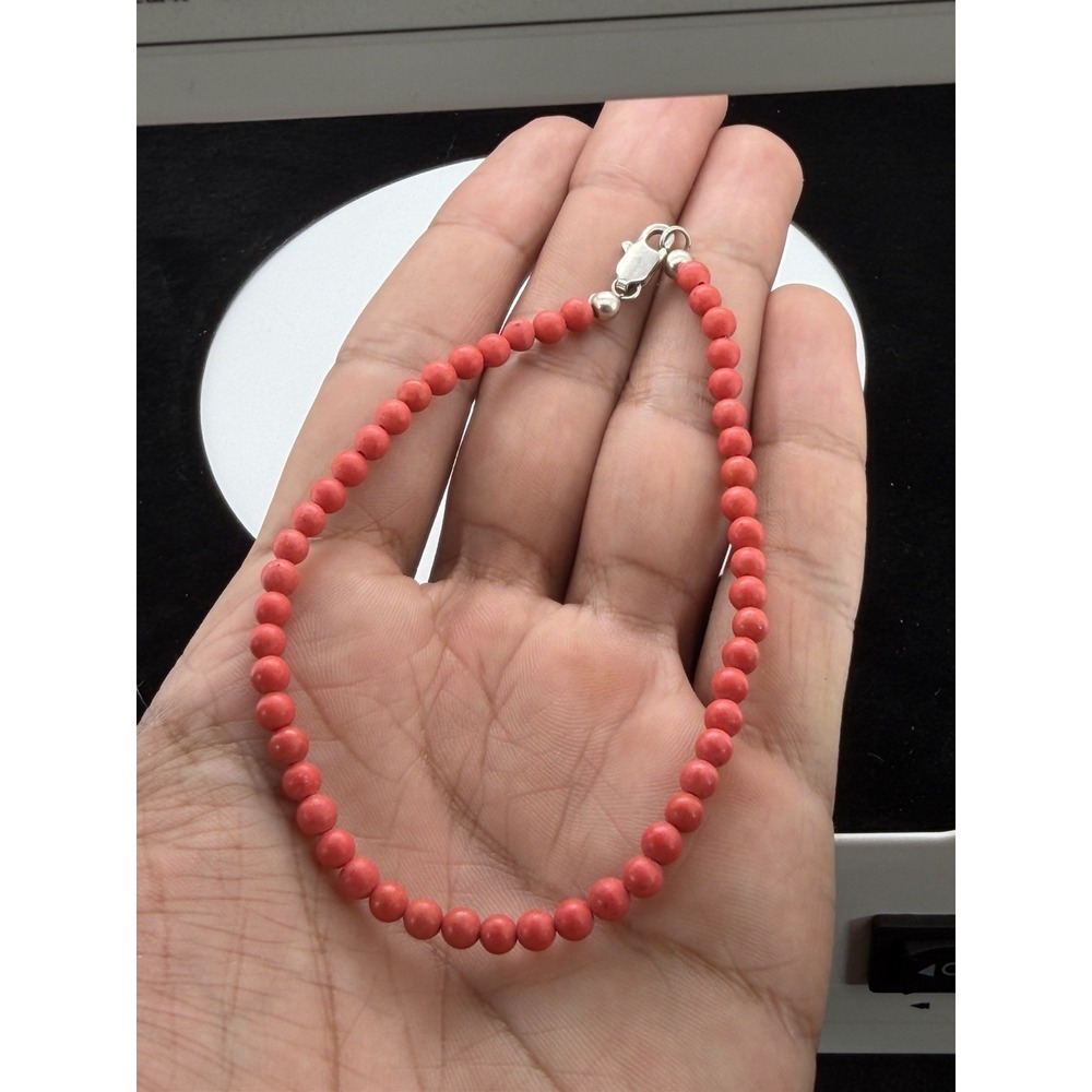 925 Sterling Silver Beaded Red Coral 9 inch Anklet